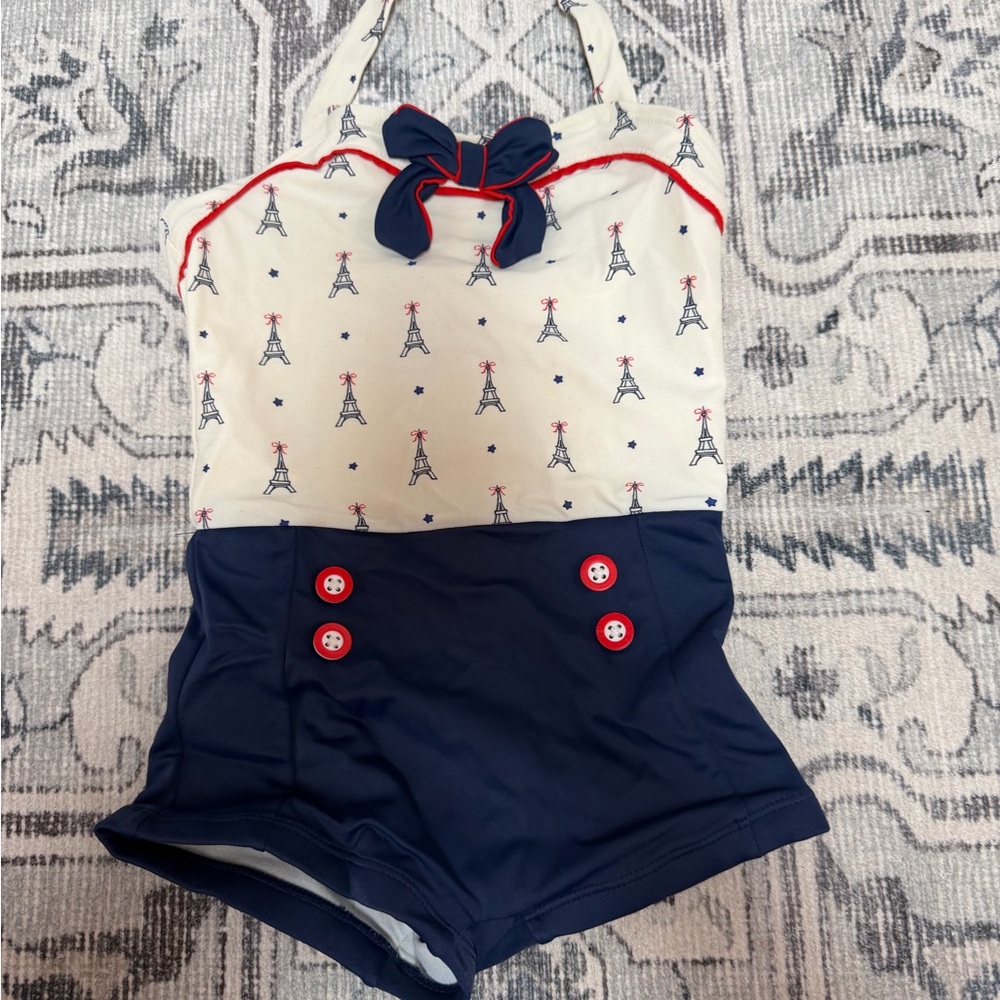 Janie and Jack Navy, Cream & Red Eiffel Tower One-Piece Swimsuit